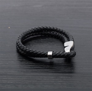 New <b>retro</b> fishhook stainless steel leather woven bracelet - Product Image 1