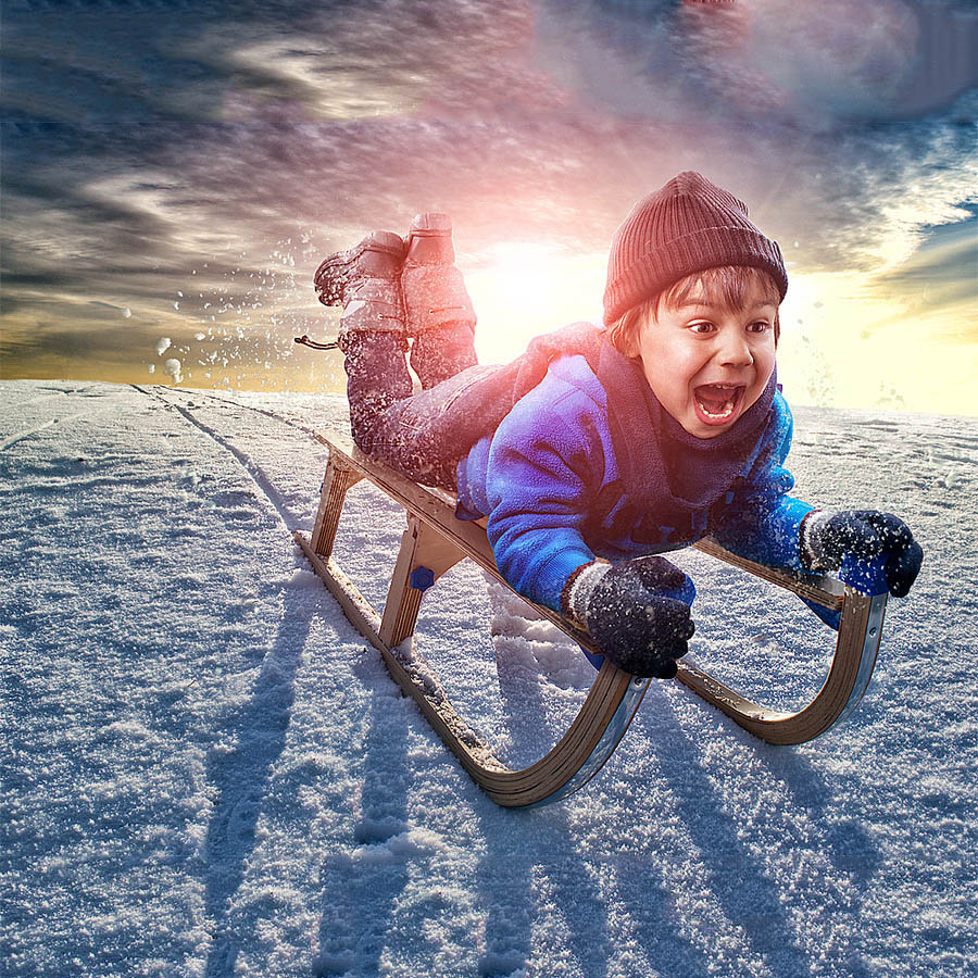 キッズ折りたたみ木製そり（背もたれ付き）80/90/100/110CM