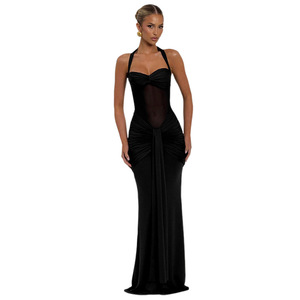 Y1329 <span class=keywords><strong>moda</strong></span> all'ingrosso nuove donne cravatta al collo tinta unita maglia trasparente Sexy nastro abito - Product Image 5