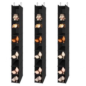 10-Compartment Black Hanging <b>Shoe</b> Organizer Fabric Storage Bag With Plastic for Bedroom Closet Bedding Space Saving - Product Image 1