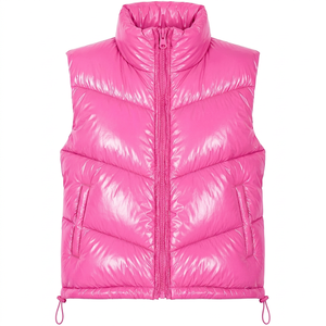 Hemistyles Gilet matelassé court zippé à col rond pour femme, écologique, respirant, coupe-vent, longueur courte, décoration vintage - Product Image 1