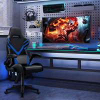 Chaise de jeu ergonomique en gros avec accoudoirs relevables, en cuir PU noir et bleu, chaise de bureau de course, capacité 350 lbs