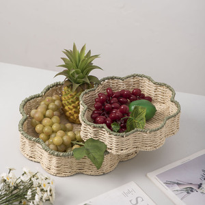 Handmade Woven Paper Rope Storage <b>Basket</b> Flower Shape Eco Friendly Food Container Living Room Snack <b>Tray</b> Desktop Organizer - Product Image 3