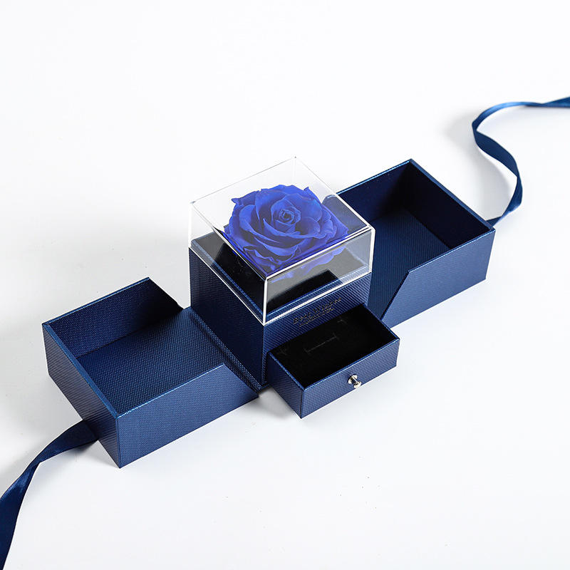 กล่องอะคริลิคสีน้ำเงินเปิดสองด้านลายดอกไม้สีน้ำเงิน