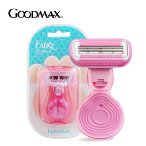 Maquinilla de afeitar manual Goodmax Fairy para mujer, color rosa, triple cuchilla, para depilación de axilas y cejas. - Product Image 1