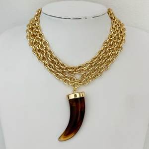 Collar de Cadena de Moda Punk Lunar, Collar de Aleación con Diseño Geométrico de Lobo, Accesorios, Colgante de Diente Blanco - Product Image 3