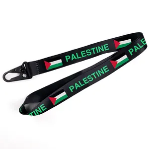 批发促销聚酯挂绳巴勒斯坦国旗挂绳带标志定制