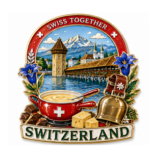 Magneti da Frigorifero delle Alpi Svizzere in Vendita, Set di Souvenir in Lega di Zinco con Montagne e Cultura Svizzera - Product Image 3
