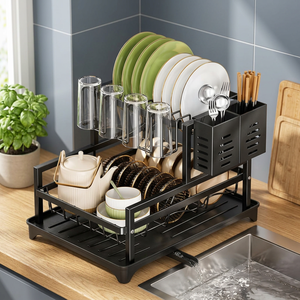 Escurridor de Platos de Dos Niveles con Organizador de Cubiertos y Bandeja de Drenaje para Cocina, Diseño Moderno, Material Plástico - Product Image 6