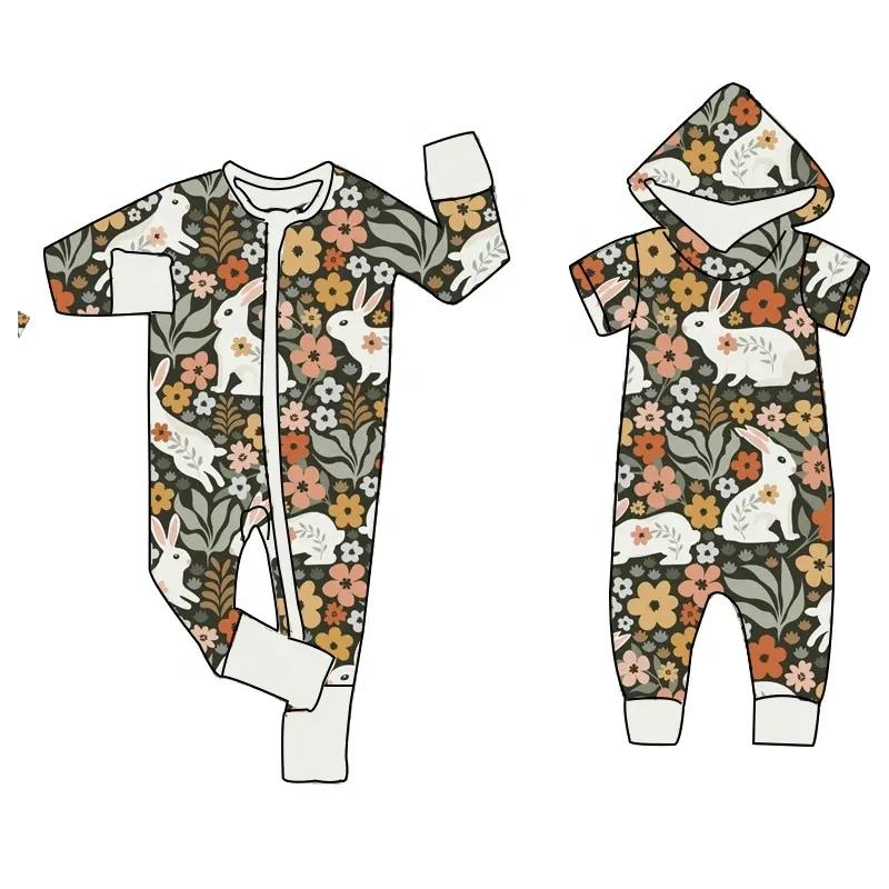 boutique bamboo baby winter romper clothes sets 3-6 month long sleeves smocked cute print jumpsuits bodysuits infant clothes