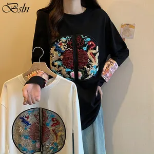 holidays anime hoodies OEM Vintage woman chinese style sweater Custom Logo Cotton Embroidered sweatshirt