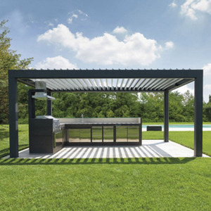 Systèmes de toiture de pergola à lames orientables en aluminium pour jardin coulissant avec rideaux latéraux - Product Image 5