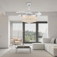 Ventilateur de plafond LED en acrylique DC de style européen-américain de luxe personnalisé avec télécommande 220V pour salon/salle à manger/chambre/étude/restaurant