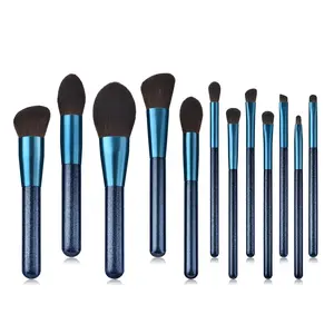 12 pcs High Quality Full Set New Arrival Golden Supplier Makeup Brush Set Soft Fluffy Professional Glitter Blue Cosmetic Brushes