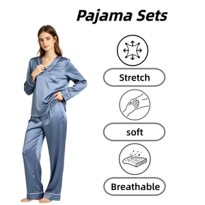 Set Pigiama Lungo in Raso di Poliestere per Donna, Morbido e Leggero, Ideale per Dormire, Relax in Casa, Viaggi, Regalo per Damigelle - Product Image 1