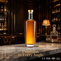 Bouteille à spiritueux en verre conique de luxe Solent, carafe à whisky à fond épais avec bouchon doré, prix de gros usine en vrac