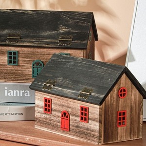Dream House Tissue Box <b>Wooden</b> House Shape Organizer Desktop Storage For Living Room Decor - Product Image 2