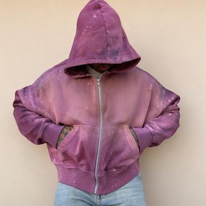 Felpa con cappuccio con zip <span class=keywords><strong>viola</strong></span> effetto sbiadito vintage, lavaggio acido, distressed, pesante, vestibilità oversize squadrata, da <span class=keywords><strong>uomo</strong></span> - Produttore - Product Image 1