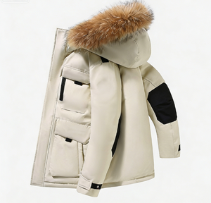 Chaqueta de Plumón para Hombre, Estilo <span class=keywords><strong>Canadiense</strong></span>, 80% Plumón, con Capucha, Tela de Terciopelo, Gruesa, Cálida, Antiarrugas, Unisex, para Parejas - Product Image 4