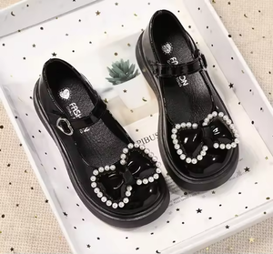 Zapatos deportivos de alta calidad para niñas, con punta redonda, ligeros, de cuero PU negro, zapatos de vestir a la moda, estilo casual para caminar. - Product Image 2