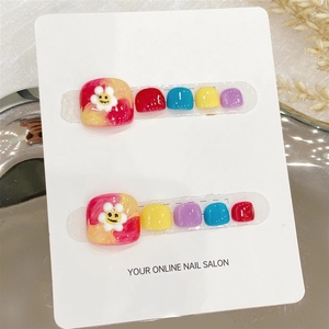 Lot de 10 faux ongles d'été adorables faits à la main à pression avec strass 3D en acrylique - Product Image 6