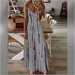 Robe longue évasée à bretelles spaghetti pour femme, grande taille, imprimé floral tie-dye, style bohème décontracté, pour dropshipping Shopify - Product Image 4