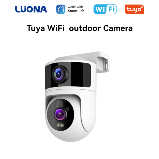 Tuya 4MP Dual Lens WiFi PTZ Security Camera Outdoor IP65 Waterproof 2.4G/5G BLE Two Way Audio Full Color Night Vision for