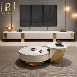 Modern Design Luxury Fancy Living Room Furniture Gold Metal Wood Sintered Stone Top Tv Stand and <strong>Coffee</strong> <strong>Table</strong> Sets - Product Image 2