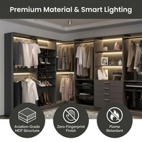 Dressing sur mesure de luxe moderne, armoire en bois massif et cuir, dressing modulaire durable pour chambre à coucher, idéal pour hôtel et villa