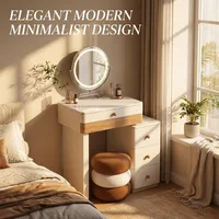 Meuble de salon minimaliste nordique, commode, coiffeuse, armoire de rangement, miroir lumineux réglable moderne en bois pour maquillage