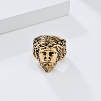 Bague Homme Tendance en Acier Inoxydable Noir Style Cool avec Portrait Tridimensionnel de Jésus Dieu Éternel