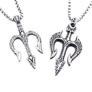Collana da uomo in acciaio inox impermeabile Anti-appannamento Punk Trishul nettune tridente placcato oro alla moda creazione di gioielli - Product Image 1