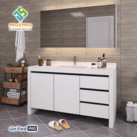 Ensemble de meubles de salle de bain modernes en bois massif, imperméables et écologiques, avec armoire murale, miroir LED, lavabo en céramique et robinet
