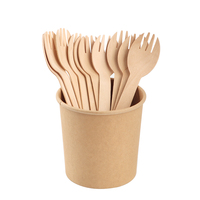 Fourchette à couteau en bois jetable à emporter et ensemble de cuillère à crème glacée couverts individuels en bois pour la nourriture