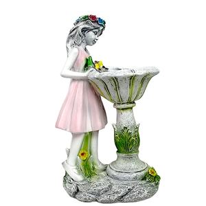 花の妖精LEDソーラーランプ環境に優しいレジンバードバスガールガーデン彫刻 - Product Image 2