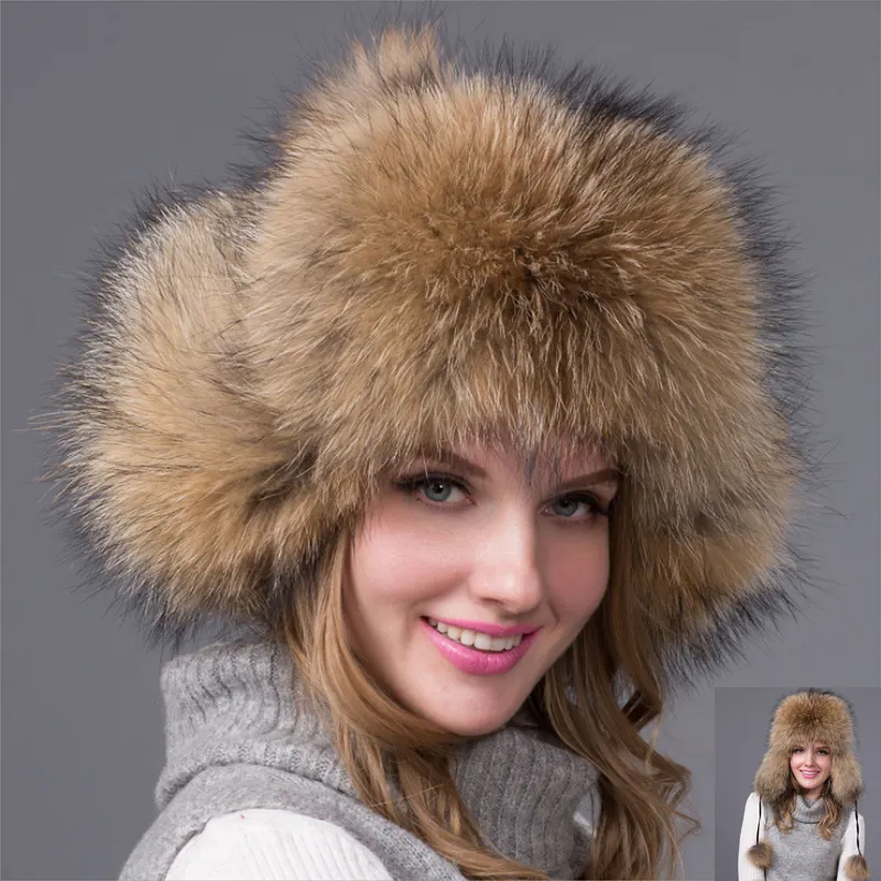 123 Colors 2023 Custom Hand Knitted Mink Raccoon Fox Mongolian Earflap Russian Style Bucket Fur Hat Ushanka Women