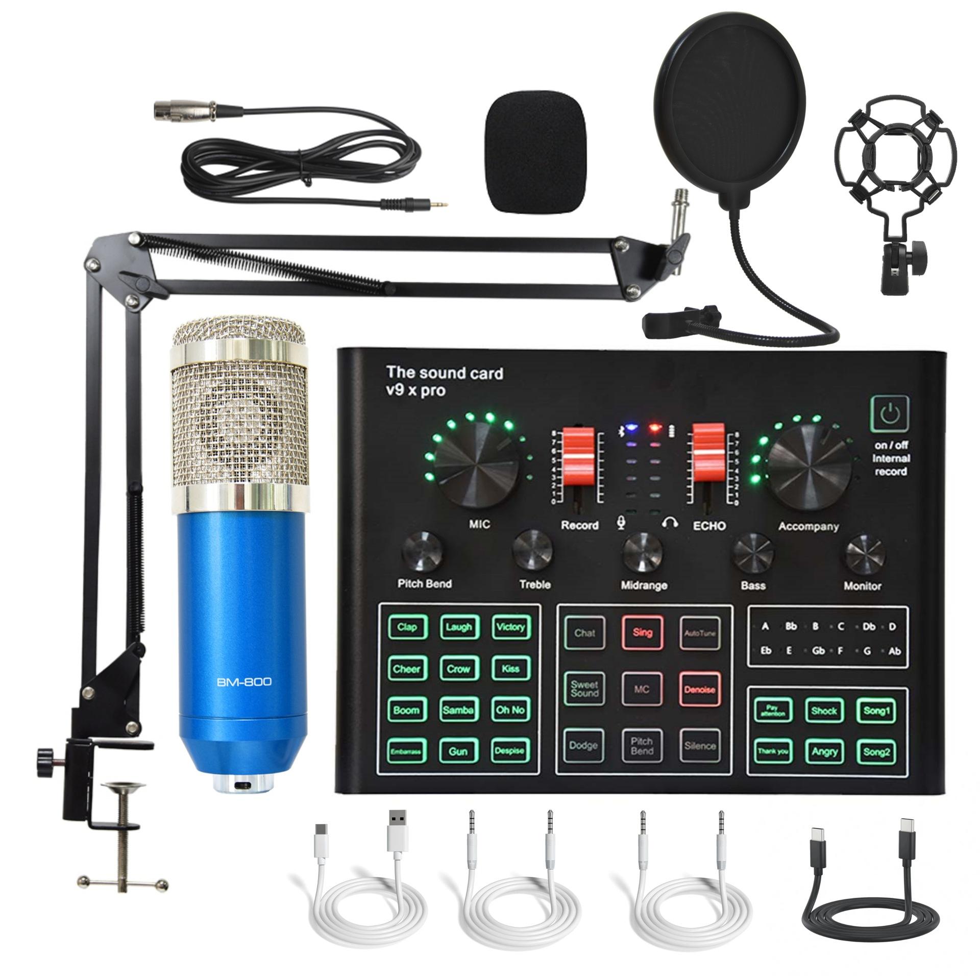 V9xpro + bm800 bleu argent + bras articulé + grand filtre anti-pop + otg