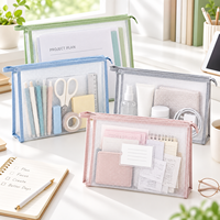 Trousse de Toilette Transparente en PU avec Bordure Rose, Pochette à Fermeture Éclair, Grande Base, pour Voyage, Vente en Gros pour Femmes