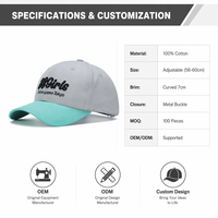 Casquette de baseball personnalisée brodée en 3D, bicolore, en sergé, avec lettres, ajustable, unisexe, en coton de luxe, vente en gros OEM