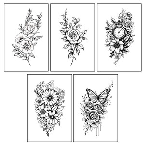 WB 5 fogli/borsa Semi-permanente bellezza donne <span class=keywords><strong>farfalle</strong></span> <span class=keywords><strong>fiori</strong></span> Sexy realistico impermeabile Stencil Stencil - Product Image 4