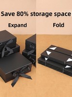 Boîte cadeau vide avec nœud, pliable en une seule pièce, en stratifié, magnétique, style livre, pour e-commerce transfrontalier, emballage plat pour vêtements, quatre couleurs UV
