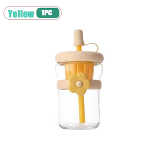 Bicchiere da 500ml con filtro per tè a forma di fiore, simpatico tumbler in vetro con cannuccia per bevande fredde, regalo per donne, studenti e bambini. - Product Image 6