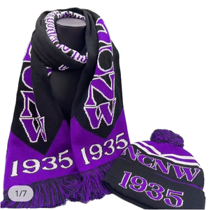 Customized National Council Negro Women's Purple White NCNW 1935 Long Jacquard <b>Acrylic</b> 5-Piece Scarves Hood Winter Scarf Hat Set - Product Image 1
