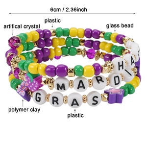 Carnival Mardi Gras Beaded <b>Bracelets</b> Purple Yellow Green <b>String</b> Beads Party Jewelry Fashion Accessories 2024 - Product Image 4