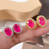 Pendientes de tuerca con gema brasileña azul Paraíba vibrante, corte ovalado, halo de circonita, para bodas, fiestas, regalo, joyería al por mayor