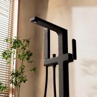 Robinet de baignoire noir à montage au sol, avec cartouche céramique, jet doux, mitigeur de douche cascade en laiton, pour hôtel et villa