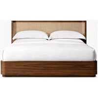 Lit en bois massif de chêne sculpté à la main, style américain, avec rangement, personnalisable et rembourré