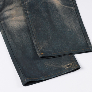 <span class=keywords><strong>Jean</strong></span> noir ample à jambe large pour homme avec imprimé chaîne bonbon, denim délavé vintage pour le streetwear - Product Image 3