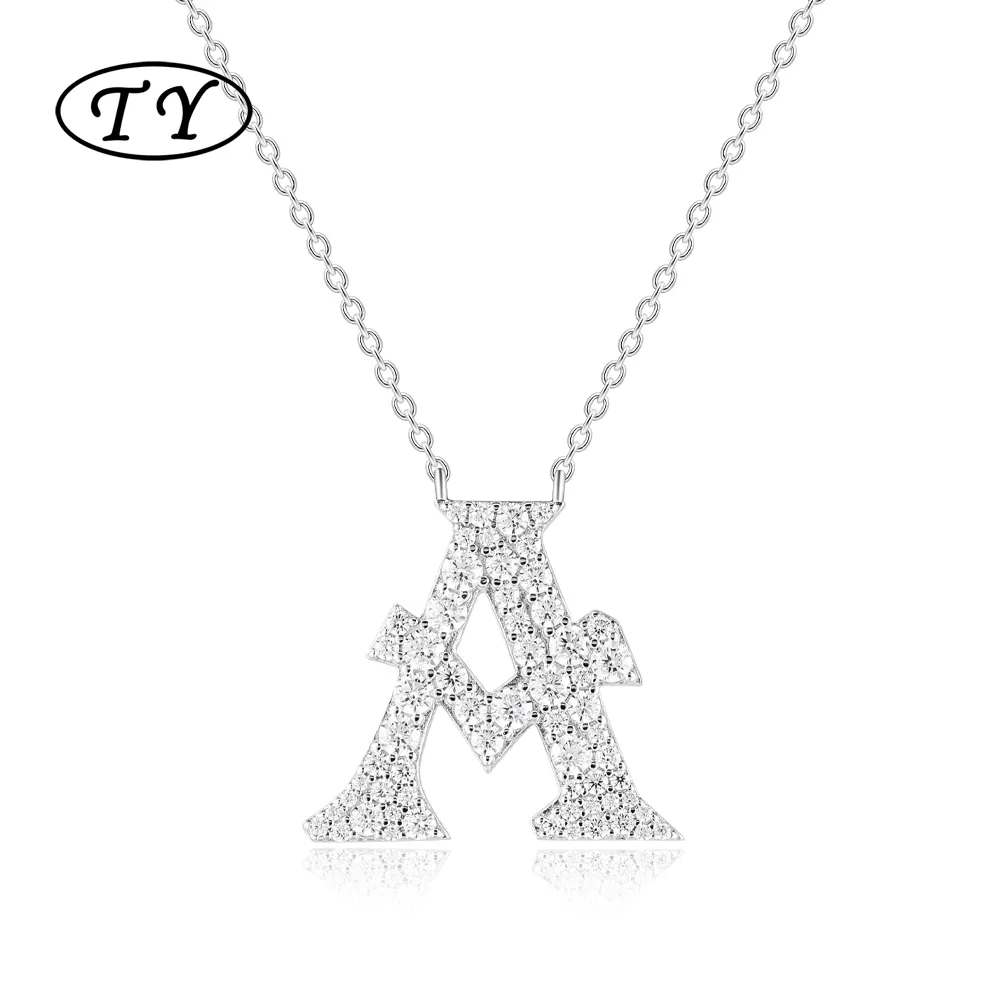 Ty Đồ trang sức A-Z Tên Cubic Zirconia 925 sterling Silver tùy chỉnh người đàn ông chian chữ mặt dây chuyền vòng cổ đồ trang sức thời trang dây chuyền