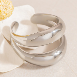 Stainless Steel Geometric Curved <b>Ring</b> <b>Open</b> Design Unisex Fashion Jewelry Gift - Product Image 1